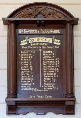 St Saviour's Modewarre Parishioners Roll of Honor